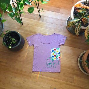 Handmade T-shirt Screen-Printed Elephant and Heart Patch